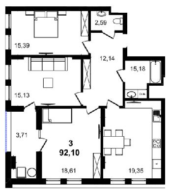 3-кімнатна 92.1 м² в ЖК BARCELONA від 25 600 грн/м², Львів