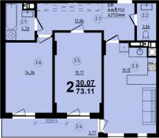 2-комнатная 73.11 м² в ЖК Globus Central Park от 59 300 грн/м², Львов