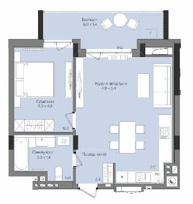 1-комнатная 51.84 м² в ЖК Rubicon Premium от 26 950 грн/м², Львов