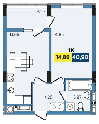 1-комнатная 40.9 м² в ЖК Washington City от 21 300 грн/м², Львов