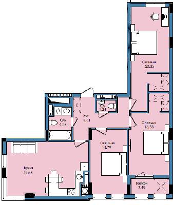 3-комнатная 93.07 м² в ЖК Washington City от 26 000 грн/м², Львов
