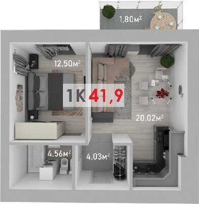 1-кімнатна 41.9 м² в ЖК Квартал Краківський від 13 300 грн/м², с. Вовчинець