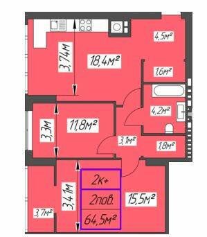 2-комнатная 64.5 м² в ЖК Millennium от 13 800 грн/м², Ивано-Франковск