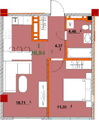 1-кімнатна 38.84 м² в ЖК Provance Home від 17 300 грн/м², Івано-Франківськ