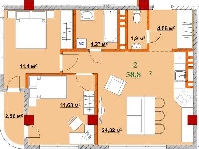 2-кімнатна 58.8 м² в ЖК Provance Home від 17 300 грн/м², Івано-Франківськ