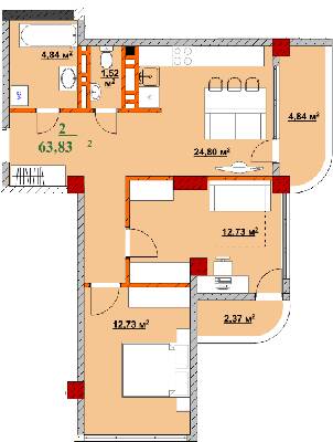 2-кімнатна 63.83 м² в ЖК Provance Home від 17 300 грн/м², Івано-Франківськ