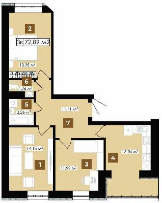 3-комнатная 72.89 м² в ЖК Элитный от 14 700 грн/м², Ивано-Франковск