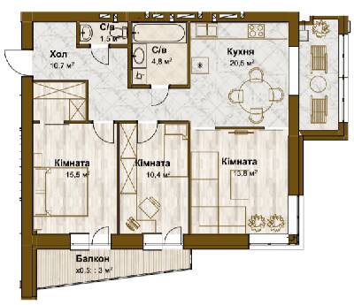 3-комнатная 80.2 м² в ЖК Традиция от 16 750 грн/м², с. Змиенец