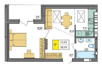 1-комнатная 38.69 м² в ЖК Амстердам от 18 500 грн/м², с. Струмовка