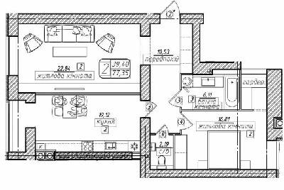 2-кімнатна 77.35 м² в ЖК Західний від 18 500 грн/м², Вінниця