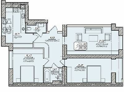 3-кімнатна 88.7 м² в ЖК Західний від 15 500 грн/м², Вінниця