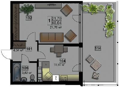 1-комнатная 48.64 м² в ЖК Абрикос от 17 900 грн/м², Житомир