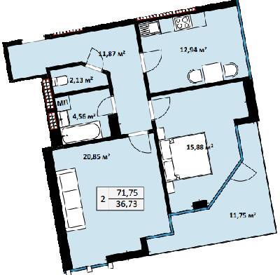 2-кімнатна 71.75 м² в ЖК Uzh Towers від 24 600 грн/м², Ужгород