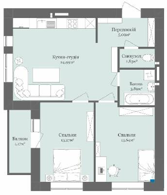 2-комнатная 63.88 м² в ЖК West Towers от 20 250 грн/м², Ужгород