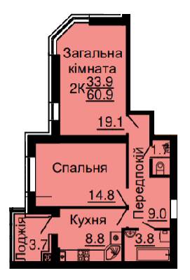 2-комнатная 60.9 м² в ЖК Львовский затышок (Львовский маеток) от 20 600 грн/м², с. Софиевская Борщаговка