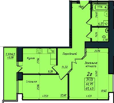 2-комнатная 65.43 м² в ЖК на ул. Никитченко, 3 от 17 100 грн/м², Полтава