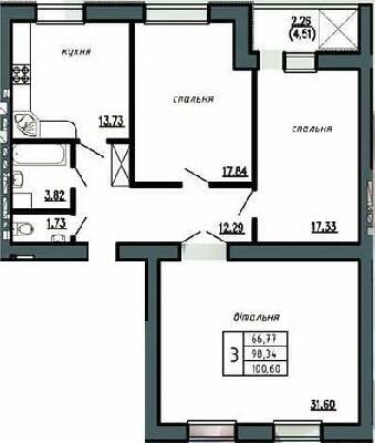3-комнатная 100.6 м² в ЖК Комфорт Лайф от 11 000 грн/м², г. Чортков