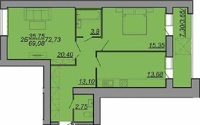 2-кімнатна 72.73 м² в ЖК Рідний Дім від 12 500 грн/м², Тернопіль