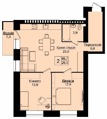 2-комнатная 68.7 м² в ЖК Уютный дом от 15 000 грн/м², Тернополь
