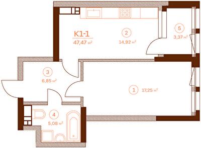 1-кімнатна 47.47 м² в ЖК Stanford від 61 700 грн/м², Київ