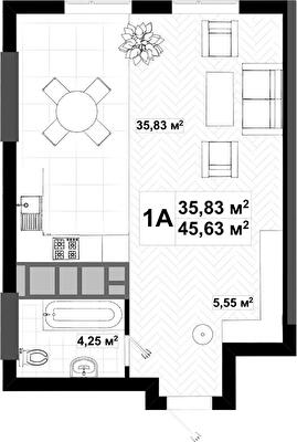 1-кімнатна 45.63 м² в ЖК UNO City House від 40 500 грн/м², Київ