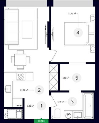 1-кімнатна 45.71 м² в ЖК White Lines від 70 250 грн/м², Київ