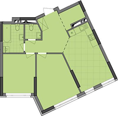 2-кімнатна 68.94 м² в ЖК Dibrova Park від 24 000 грн/м², Київ