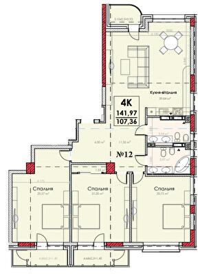 4-кімнатна 141.97 м² в КБ Turgenev від забудовника, Київ
