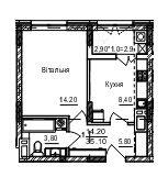 1-комнатная 35.1 м² в ЖК Акварели Проспекта от 21 000 грн/м², Черновцы