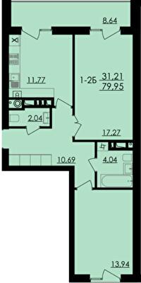 2-комнатная 79.95 м² в ЖК City Park от 17 300 грн/м², Черкассы
