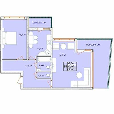2-кімнатна 86.4 м² в ЖК Aqua Marine від 19 800 грн/м², Одеса