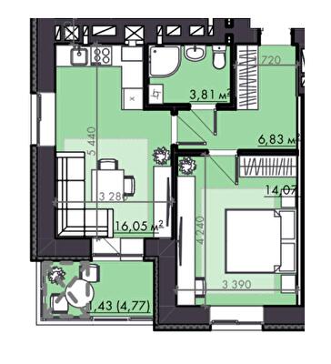 1-комнатная 42.19 м² в ЖК FAMILY City от 19 800 грн/м², Ровно