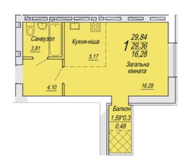 1-комнатная 29.84 м² в ЖК Семейный от 18 000 грн/м², Житомир