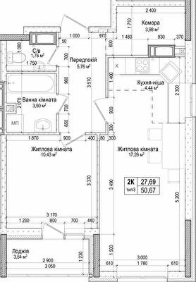 2-кімнатна 50.67 м² в ЖК Атлант на Київській від 19 300 грн/м², м. Бровари
