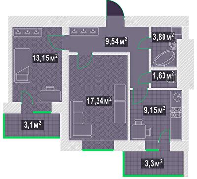 2-кімнатна 61.1 м² в ЖК Garden Sky від 18 600 грн/м², м. Васильків