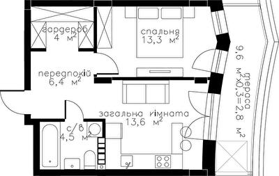 1-комнатная 44.6 м² в ЖК RYBALSKY от 53 300 грн/м², Киев