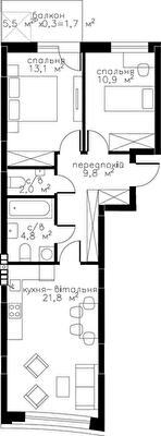 2-комнатная 64.1 м² в ЖК RYBALSKY от 51 771 грн/м², Киев