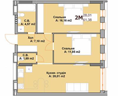 2-кімнатна 61.38 м² в ЖК Vyshgorod Sky від 26 000 грн/м², м. Вишгород