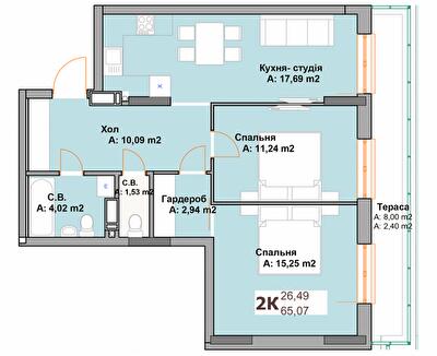 2-кімнатна 65.07 м² в ЖК Vyshgorod Sky від 26 000 грн/м², м. Вишгород