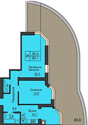 1-кімнатна 62.1 м² в ЖК Sofia Nova від 30 000 грн/м², с. Новосілки