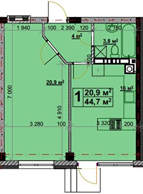 1-комнатная 44.7 м² в ЖК Vlasna от 22 000 грн/м², с. Ходосовка