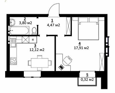 1-кімнатна 38.62 м² в ЖК City Lake від 15 000 грн/м², с. Шевченкове
