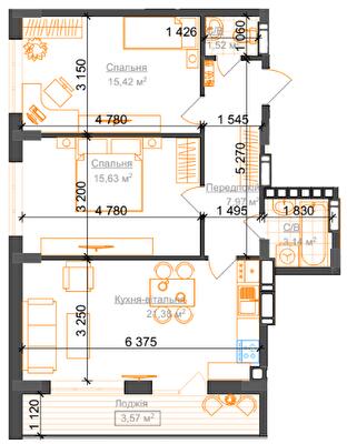 2-кімнатна 68.64 м² в ЖК Гостомель Residence від 18 800 грн/м², смт Гостомель
