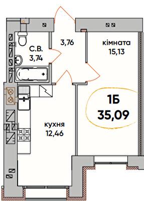 1-кімнатна 35.09 м² в ЖК Continent Ray від 20 000 грн/м², м. Буча