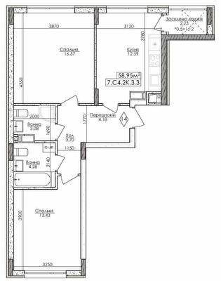 2-кімнатна 58.95 м² в ЖМ Нова Буча від 26 320 грн/м², м. Буча