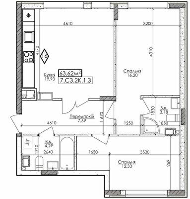 2-кімнатна 63.62 м² в ЖМ Нова Буча від 26 884 грн/м², м. Буча