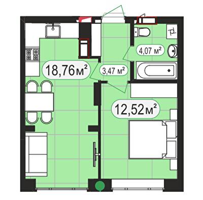 1-кімнатна 38.73 м² в ЖК Мюнхаузен 2 від 31 000 грн/м², м. Ірпінь