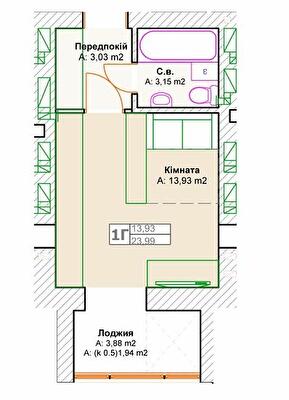 1-кімнатна 23.99 м² в ЖК Фортуна-2 від 20 500 грн/м², м. Ірпінь