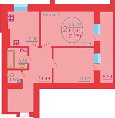 2-комнатная 64.37 м² в ЖК София Киевская от 17 500 грн/м², с. Софиевская Борщаговка