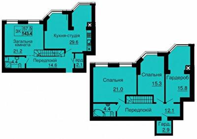 Двухуровневая 143.4 м² в ЖК София Сити от 24 000 грн/м², с. Софиевская Борщаговка